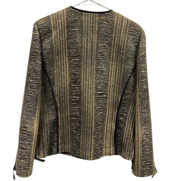 Blue Ice Tan Black Textured Zip Up Zip Sides and Cuffs Blazer Jacket Womens 10 - Picture 7 of 11